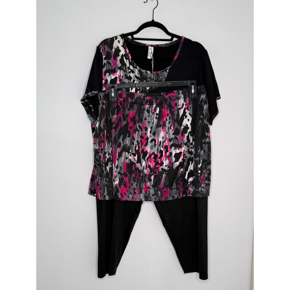 Ad In Tennis Set T shirt Skort Capri Pant Black Pink Pockets One Size Plus Size